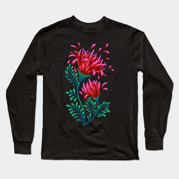 Daisies - Red / Green / Mint Long Sleeve T-Shirt by andreaalice